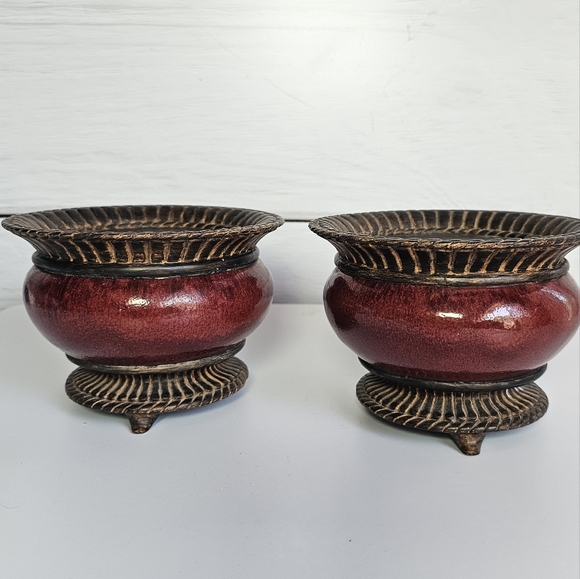 FITZ & FLOYD CLASSICS SANG DE BOEUF CONSOLE FOOTED CANDLE HOLDER OXBLOOD COLOR 2 - Picture 4 of 10